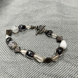 Gray Beaded Charm Bracelet with Heart Accent